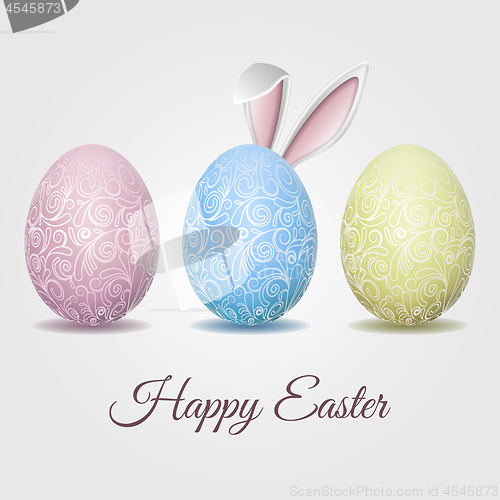 Image of Easter card with pale pastel Eggs and Bunny ears