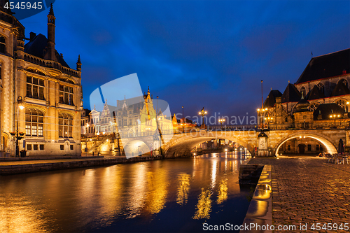 Image of Ghent in the night, Belgium