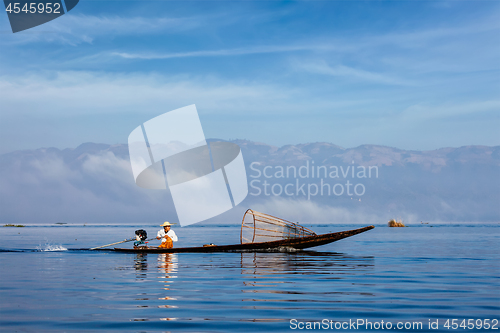 Image of  Traditional Burmese fisherman at Inle lake, Myanmar