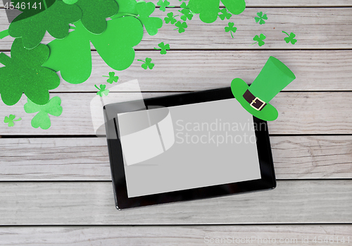 Image of tablet pc and st patricks day decorations