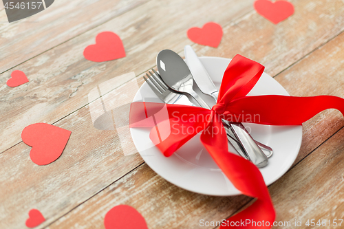 Image of close up of table setting for valentines day