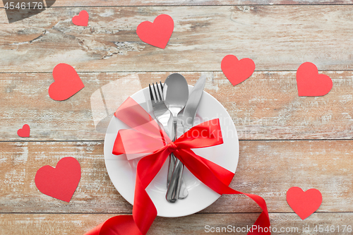 Image of close up of table setting for valentines day