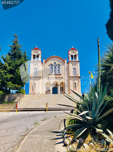 Image of View of greek church on Rhodes island