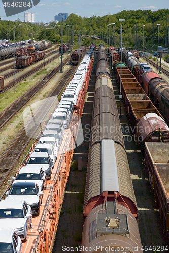 Image of German railroad cargo station Munich North with standing trains