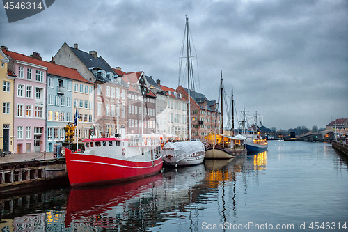 Image of Night view of Nyhavn canal, Copenhagen