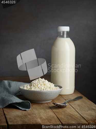 Image of Bottle of milk and cottage cheese