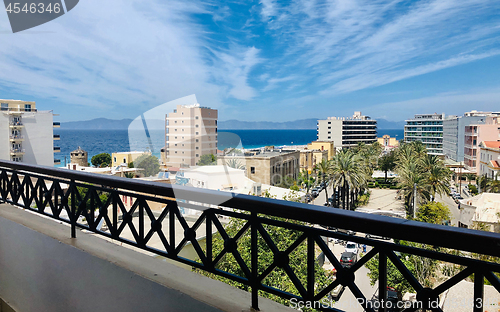 Image of View of hotels and Aegean sea in Rodos