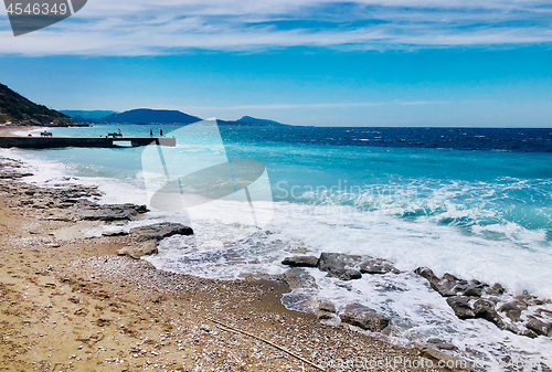 Image of beautiful sea waves in Greece