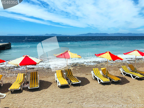 Image of Aegean sea coastline and beach in Rhodes Island, Greece