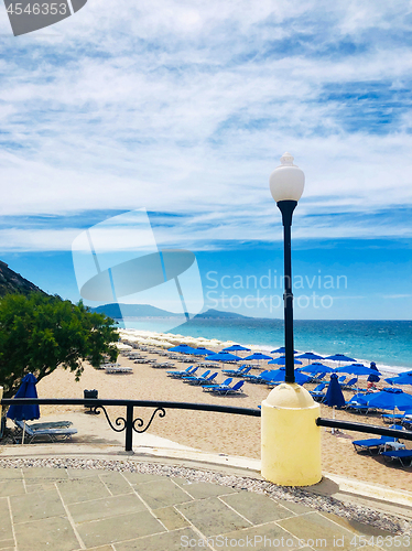 Image of Aegean sea coastline and beach in Rhodes Island, Greece