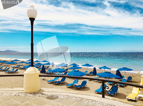 Image of Aegean sea coastline and beach in Rhodes Island, Greece