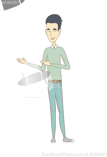 Image of Young asian happy man gesturing.