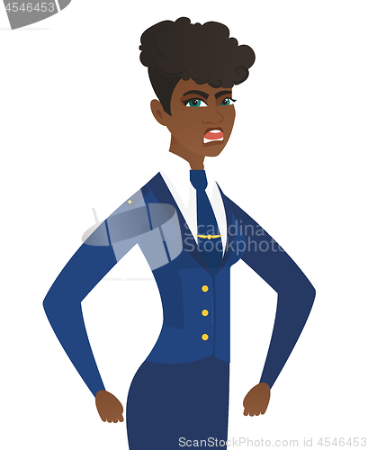 Image of Young african-american angry stewardess screaming.