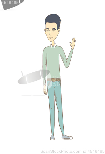 Image of Young asian man waving his hand.