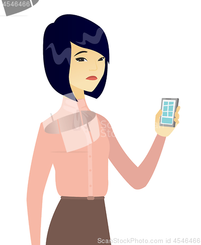 Image of Disappointed asian business woman with cellphone.