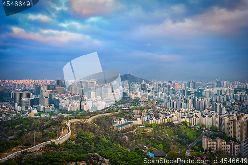 Image of Seoul skyline on sunset, South Korea.