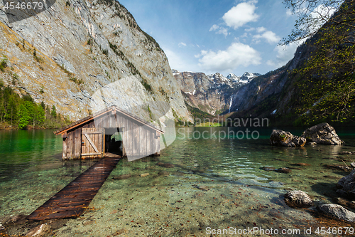 Image of Boat shed on Obersee lake. Bavaria, Germany