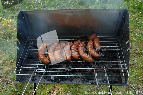 Image of Sausages cooking on the grill