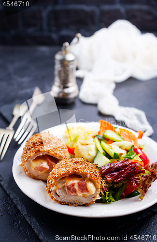 Image of homemade meat cutlet cordon bleu