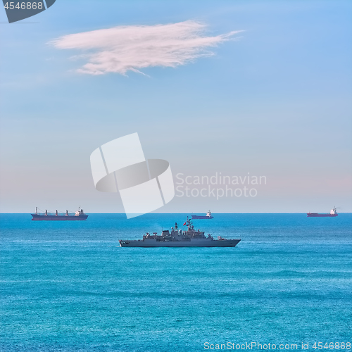 Image of Military Frigate in the Sea