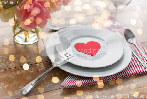 Image of close up of table setting for valentines day