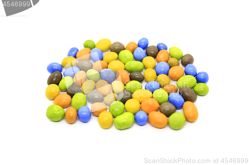 Image of Bright multicolored glazed chocolate candies on white