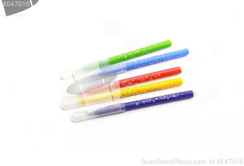 Image of Multicolored felt pens on white background