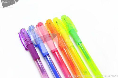 Image of Colorful gel pens isolated on white background