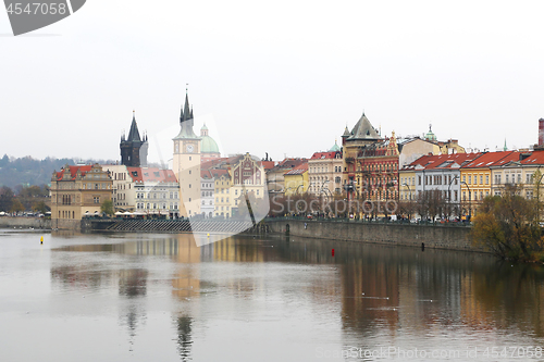 Image of View of Prague from the Vltava river in cloudy day