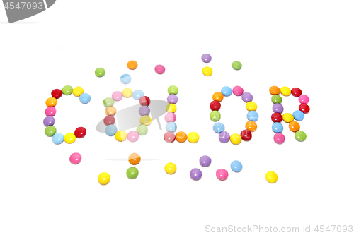 Image of Word ''Color'' made from multicolored sweets candy 