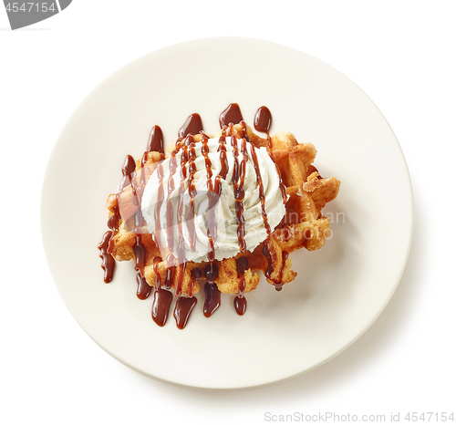 Image of plate of belgian waffle dessert