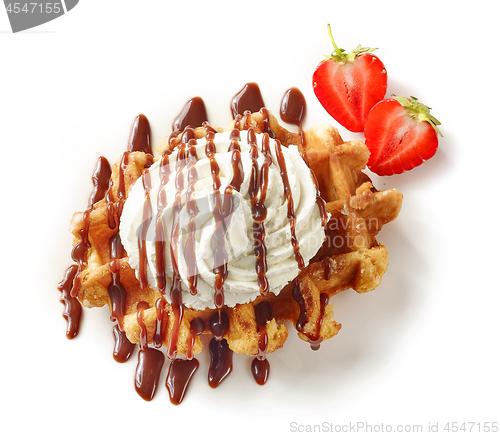 Image of belgian waffle on white background