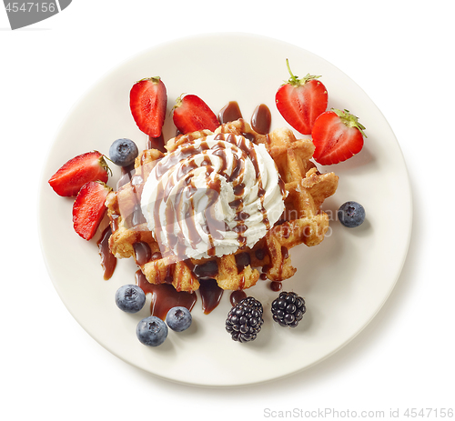 Image of plate of belgian waffle dessert