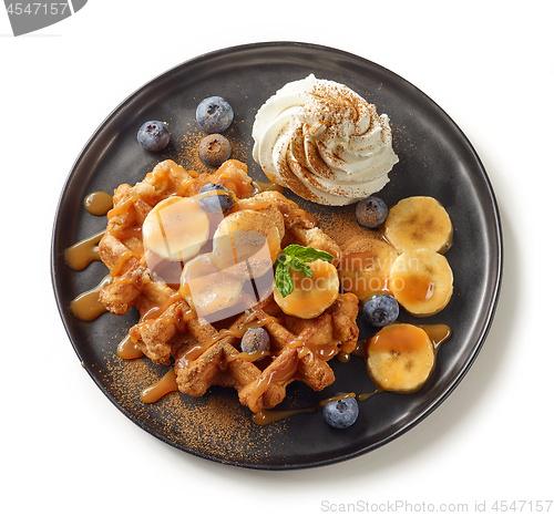 Image of plate of belgian waffle dessert