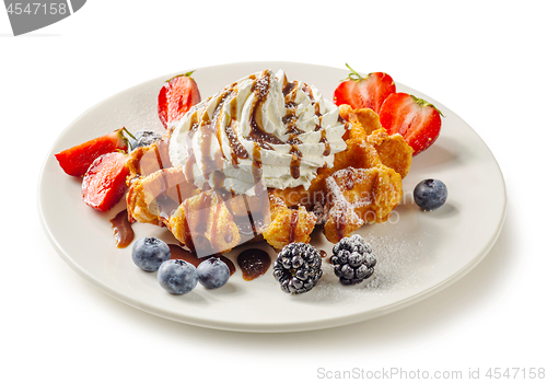 Image of plate of belgian waffle dessert