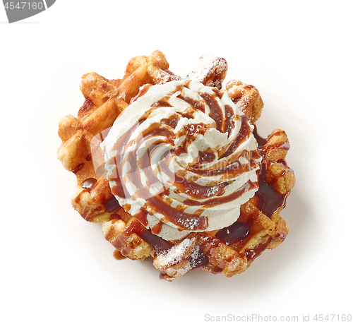 Image of belgian waffle on white background