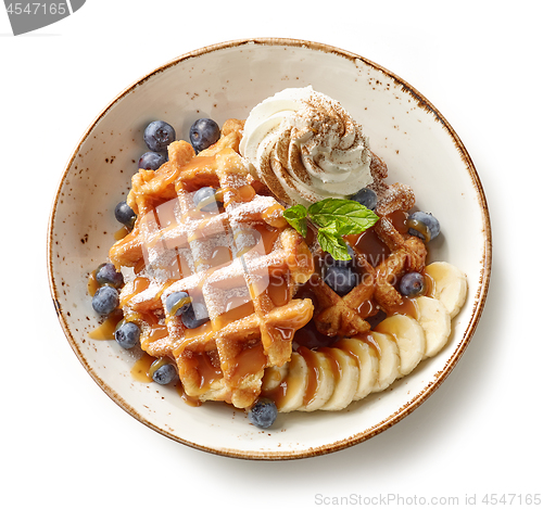 Image of plate of belgian waffles dessert