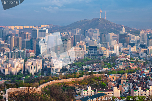 Image of Seoul skyline on sunset, South Korea.