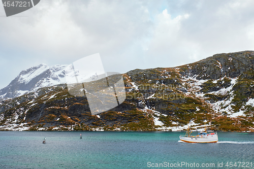 Image of Fishing ship in fjord in Norway