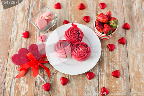 Image of close up of red sweets for st valentines day