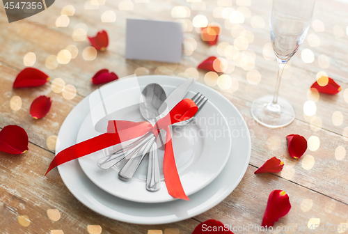 Image of close up of table setting for valentines day