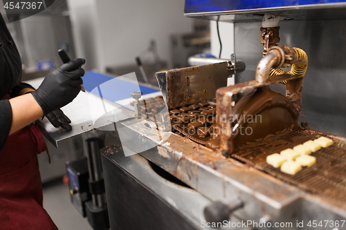 Image of candies making by chocolate coating machine