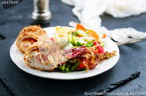 Image of homemade meat cutlet cordon bleu