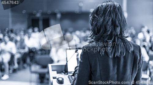 Image of Public speaker giving talk at Business Event.