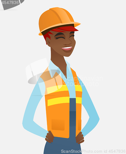 Image of Young african-american builder laughing.