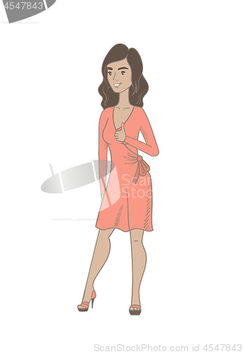 Image of Young hispanic woman giving thumb up.