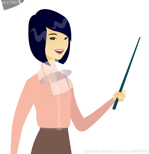 Image of Young asian business woman with a pointer.