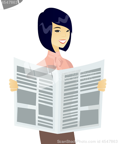 Image of Young asian business woman reading newspaper.