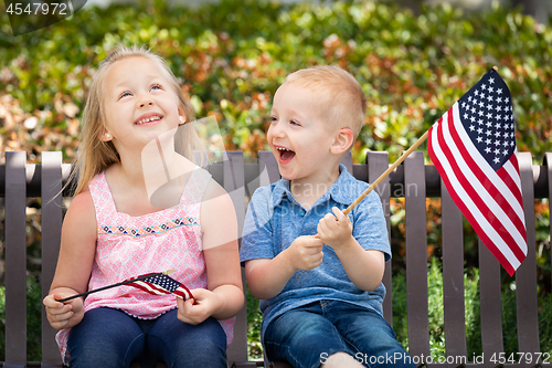 Image of Young Sister and Brother Comparing Each Others American Flag Siz