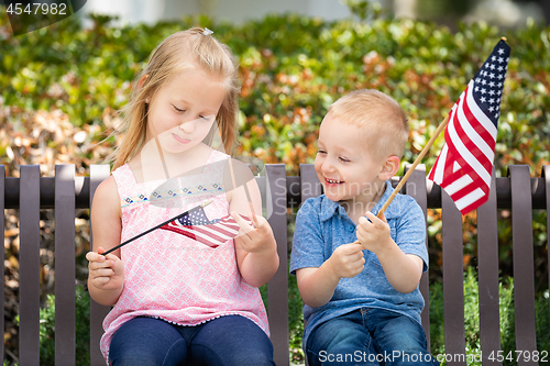 Image of Young Sister and Brother Comparing Each Others American Flag Siz